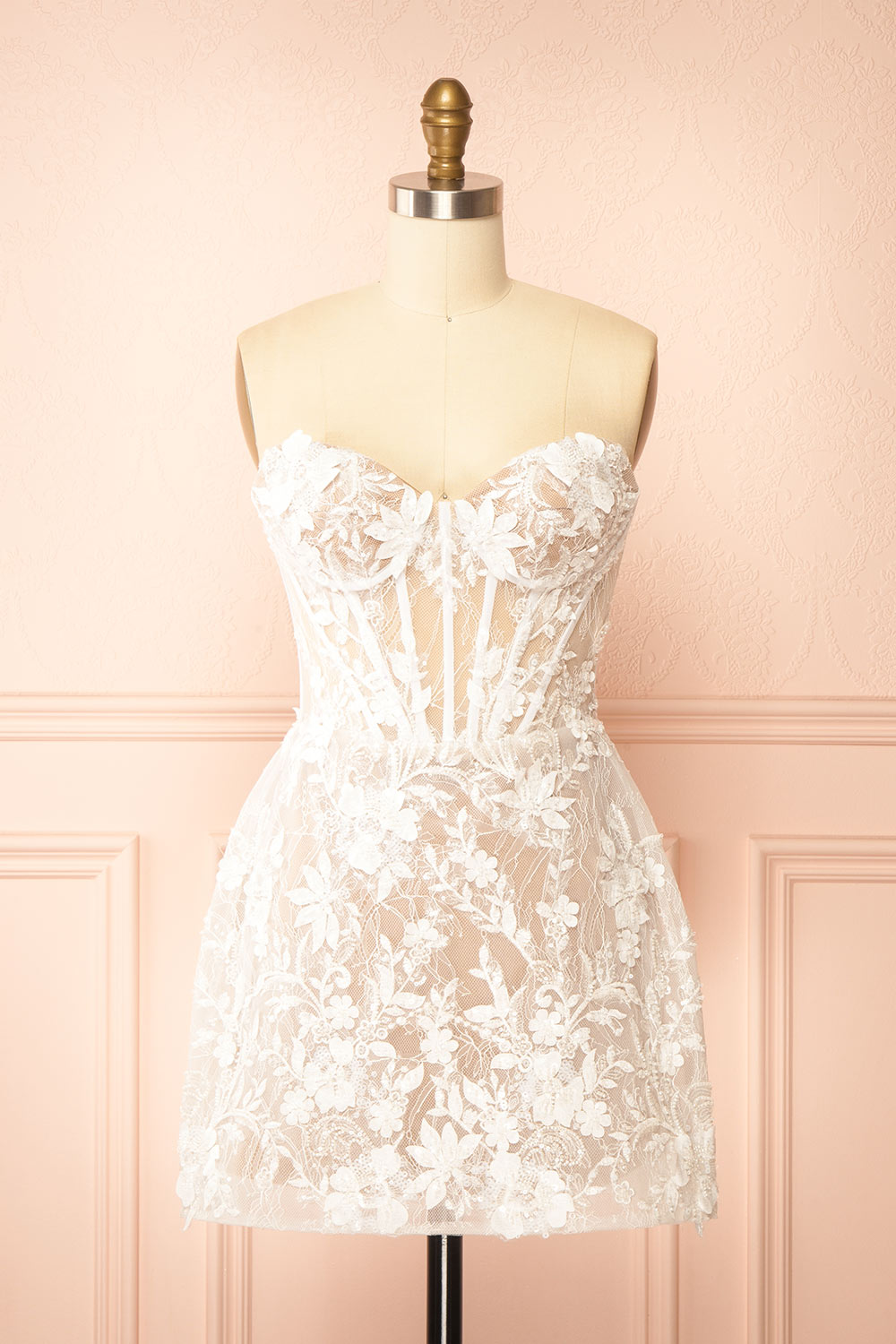 Nalah | White Short Corset Dress with Appliqués