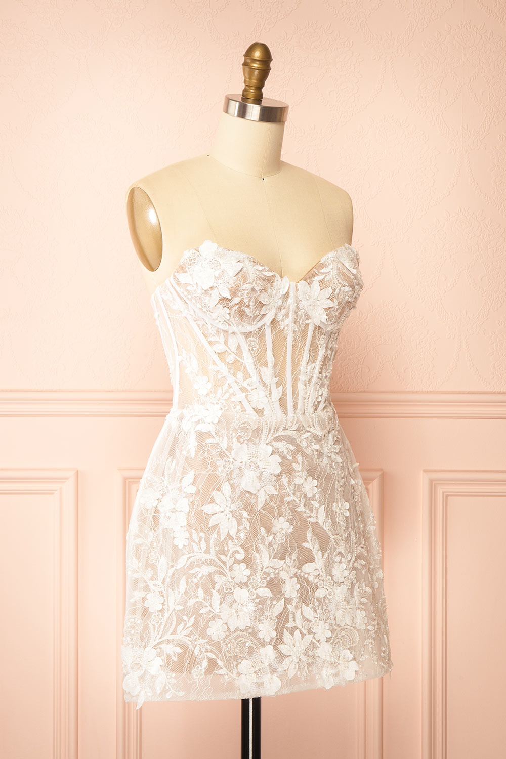Nalah | White Short Corset Dress with Appliqués