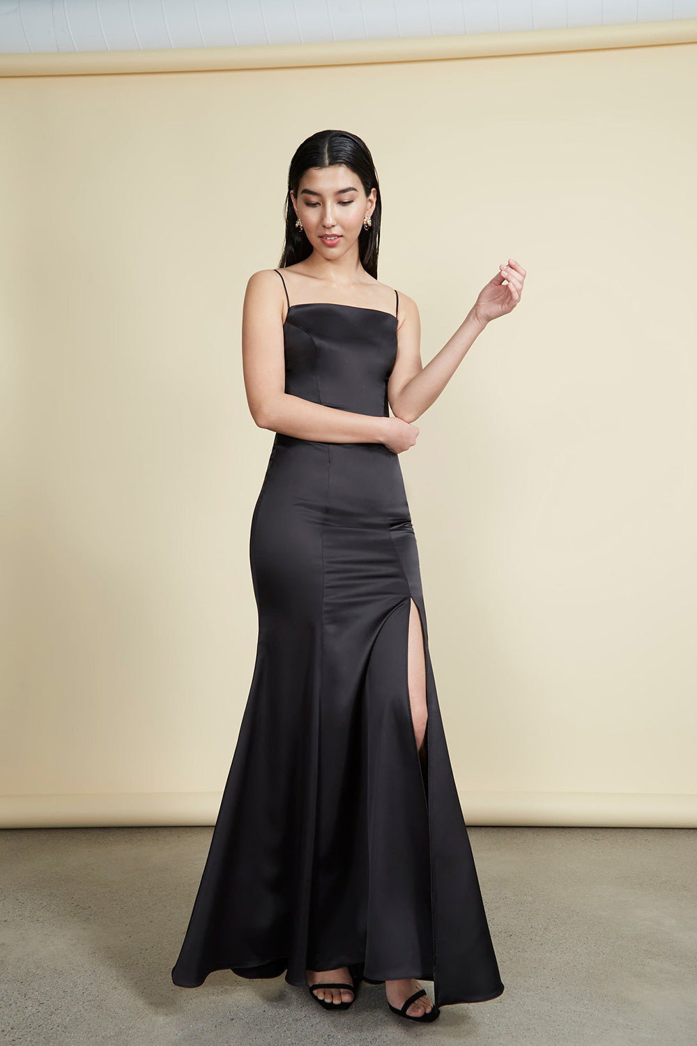 Naomie Black | Silky Mermaid Gown with Slit by Arti Gogna