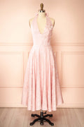 Nedjima Pink | Midi Jacquard Dress with Halter Neck and Pockets