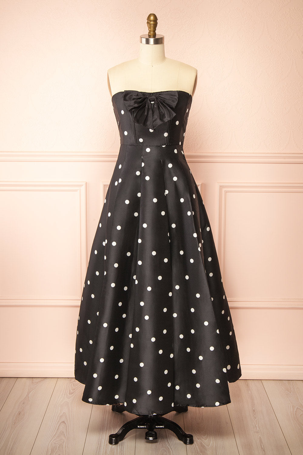 Nesrine | Strapless Black Dress with Polka Dots