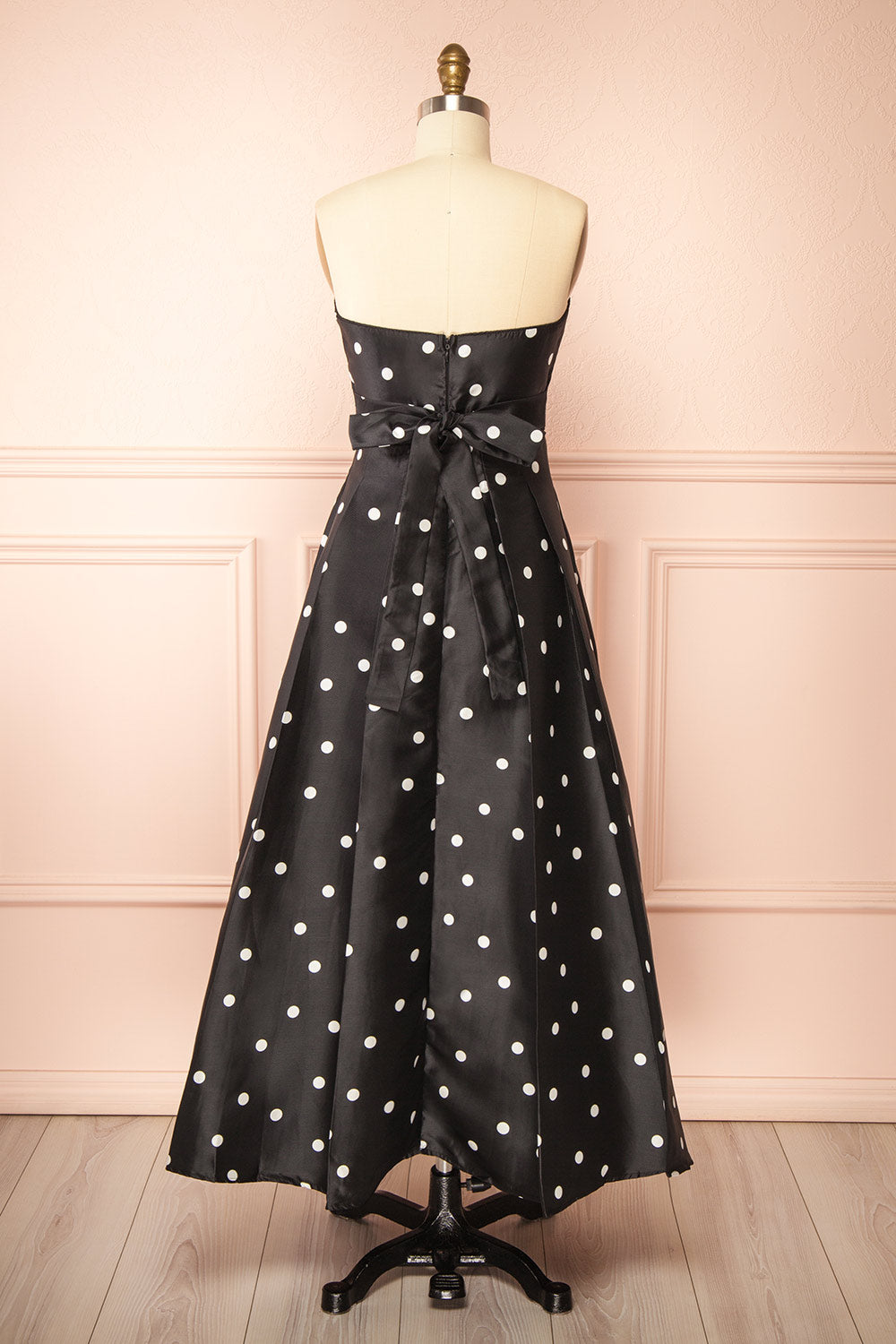 Nesrine | Strapless Black Dress with Polka Dots