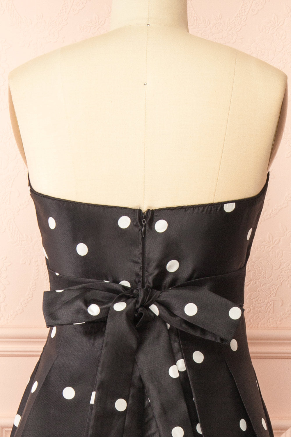 Nesrine | Strapless Black Dress with Polka Dots