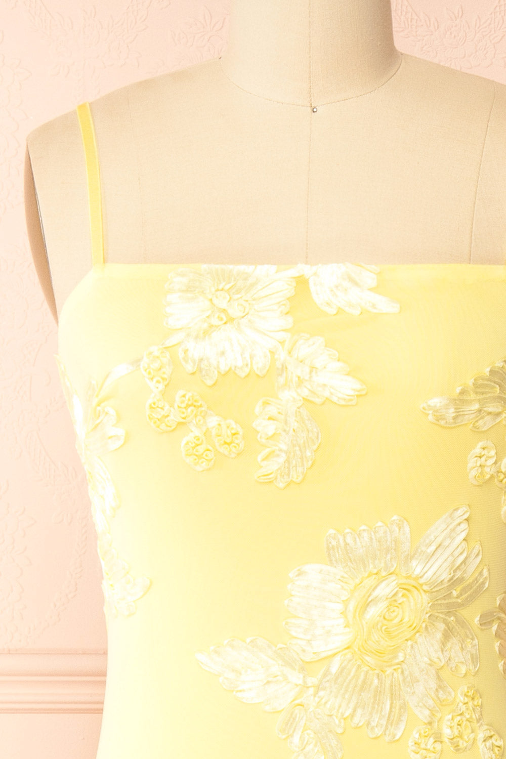 Neya Light Yellow | Mesh Floral Maxi Dress with Back Slit