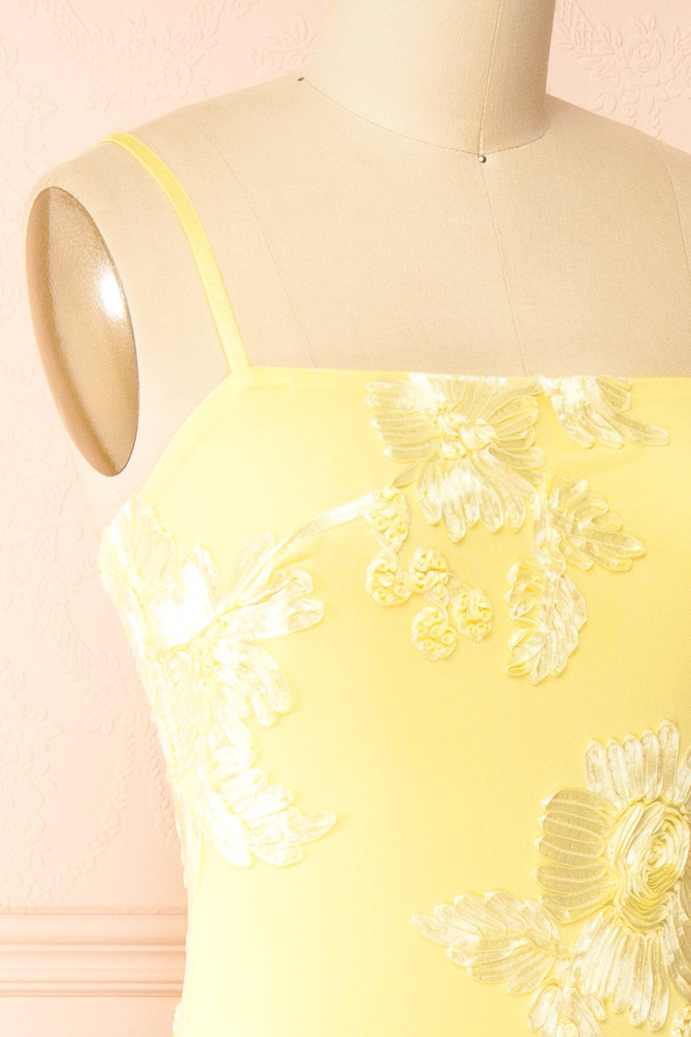 Neya Light Yellow | Mesh Floral Maxi Dress with Back Slit