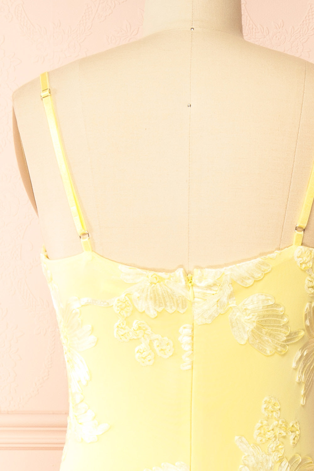 Neya Light Yellow | Mesh Floral Maxi Dress with Back Slit