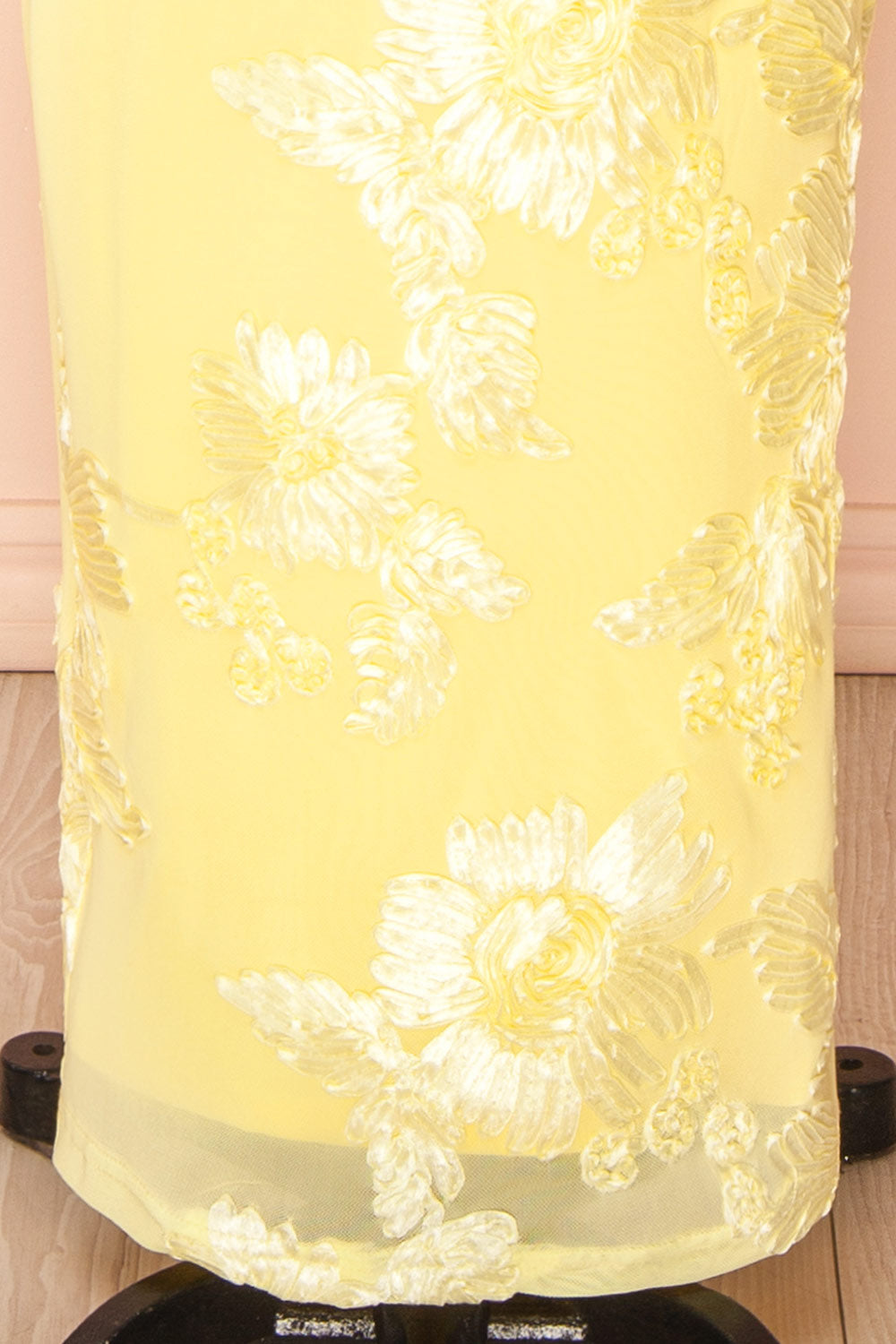 Neya Light Yellow | Mesh Floral Maxi Dress with Back Slit