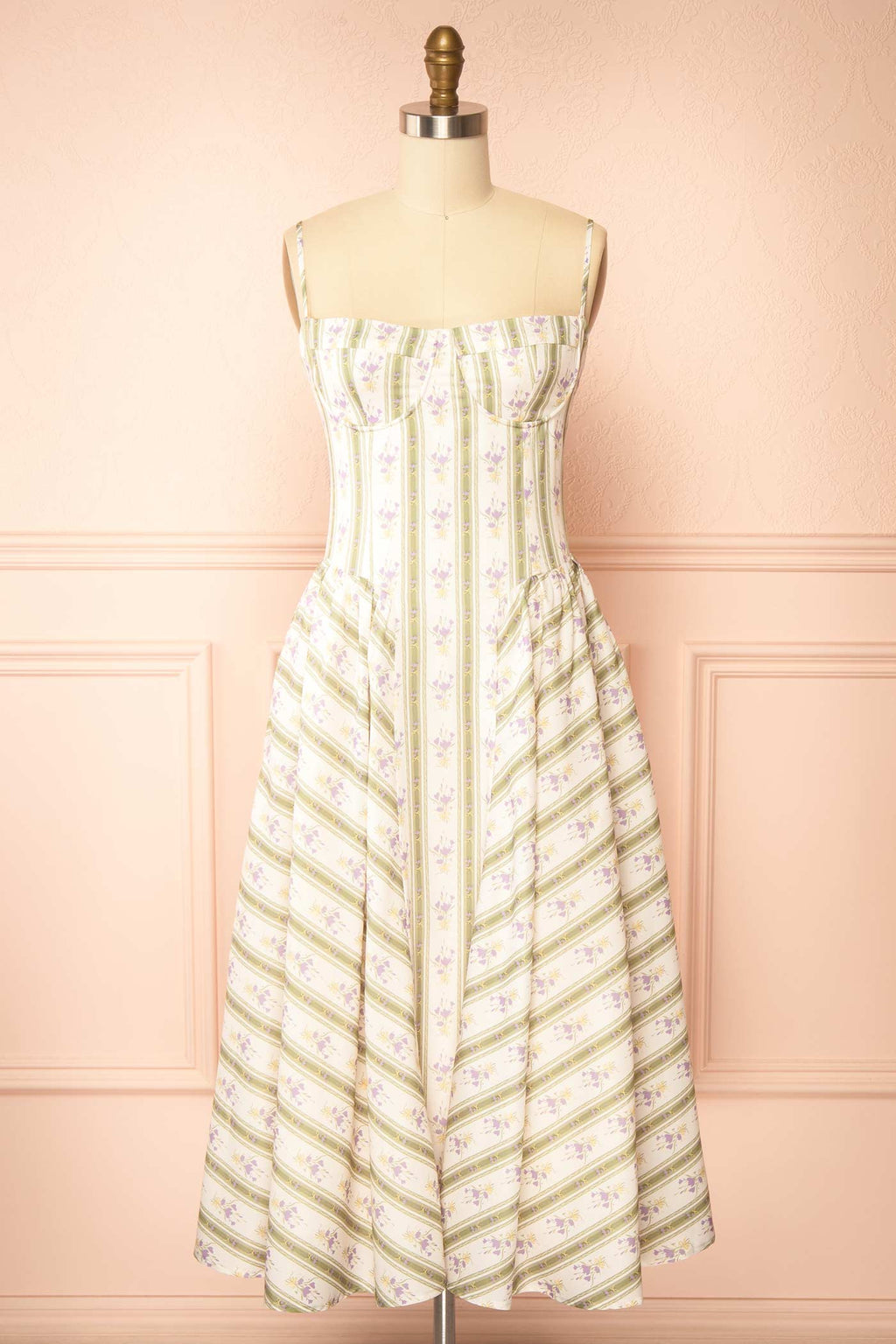Nilaja | Floral Stripes Midi Dress with Pockets