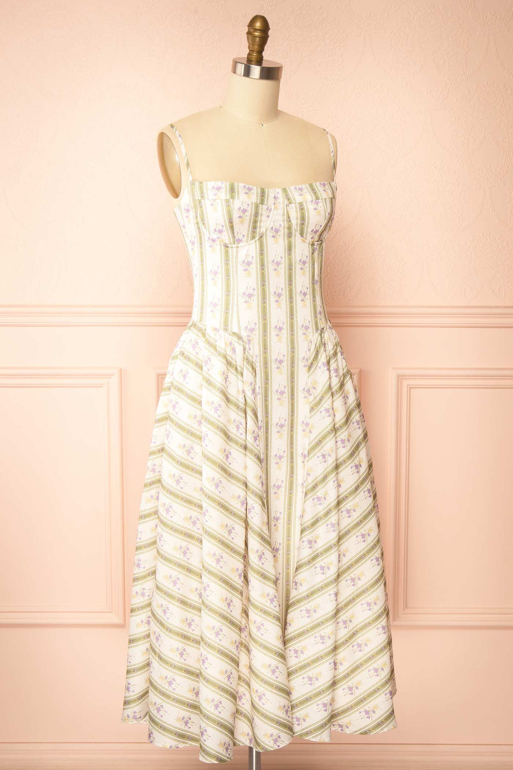 Nilaja | Floral Stripes Midi Dress with Pockets