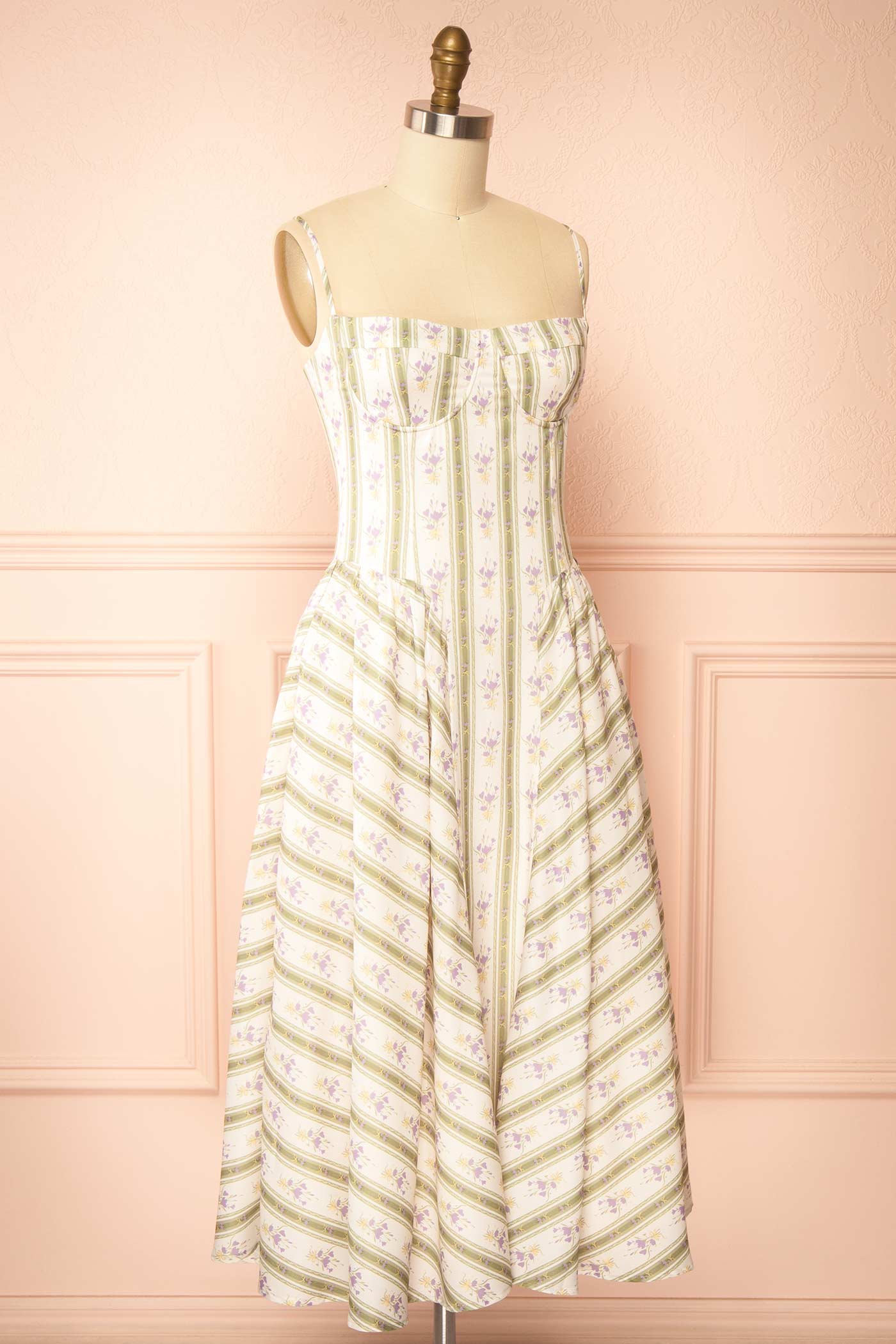 Nilaja | Floral Stripes Midi Dress with Pockets