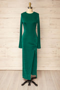 Nogent | Green Long-Sleeved Dress w/ Slit
