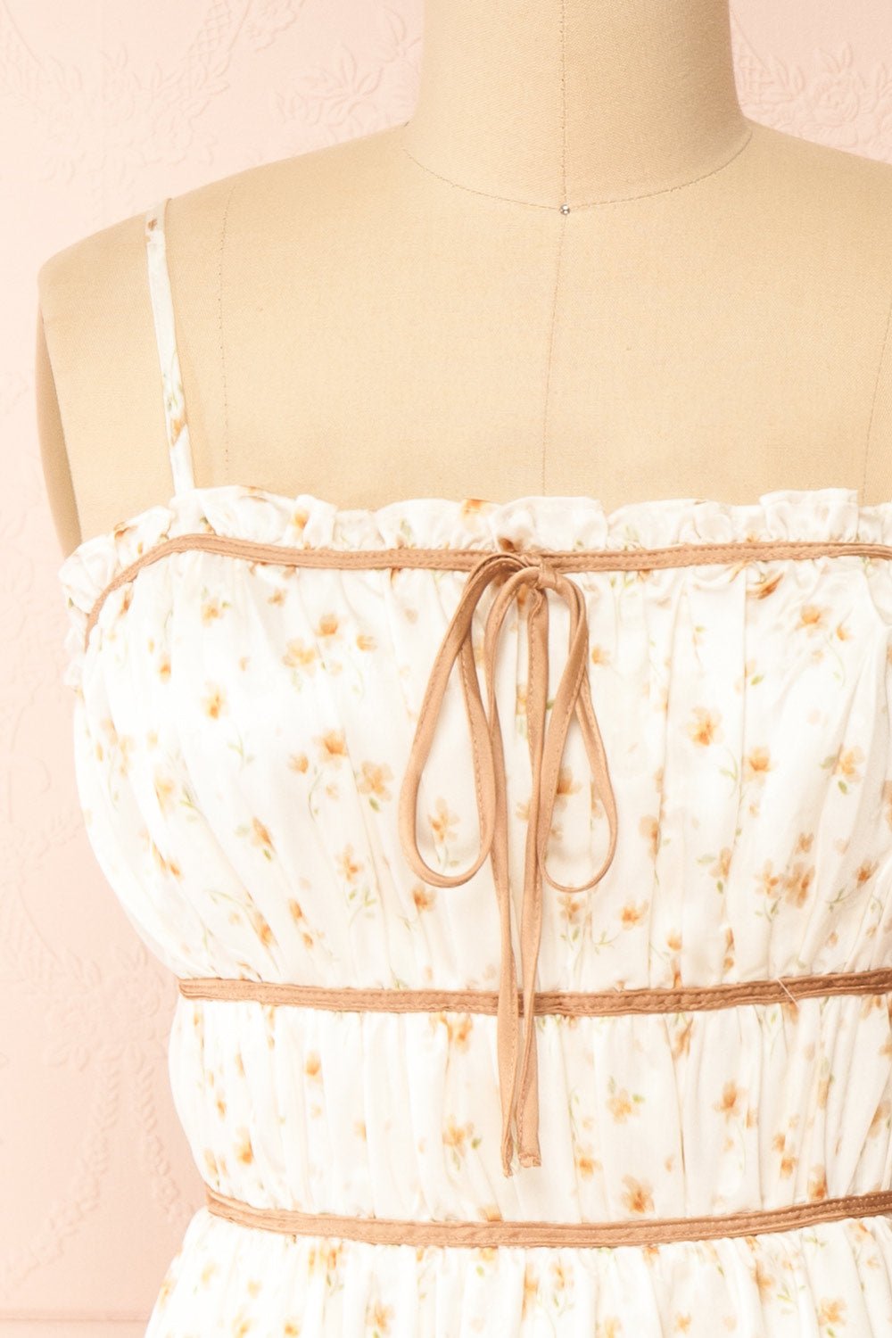 Norelle Beige Floral | A-Line Satin Midi Dress