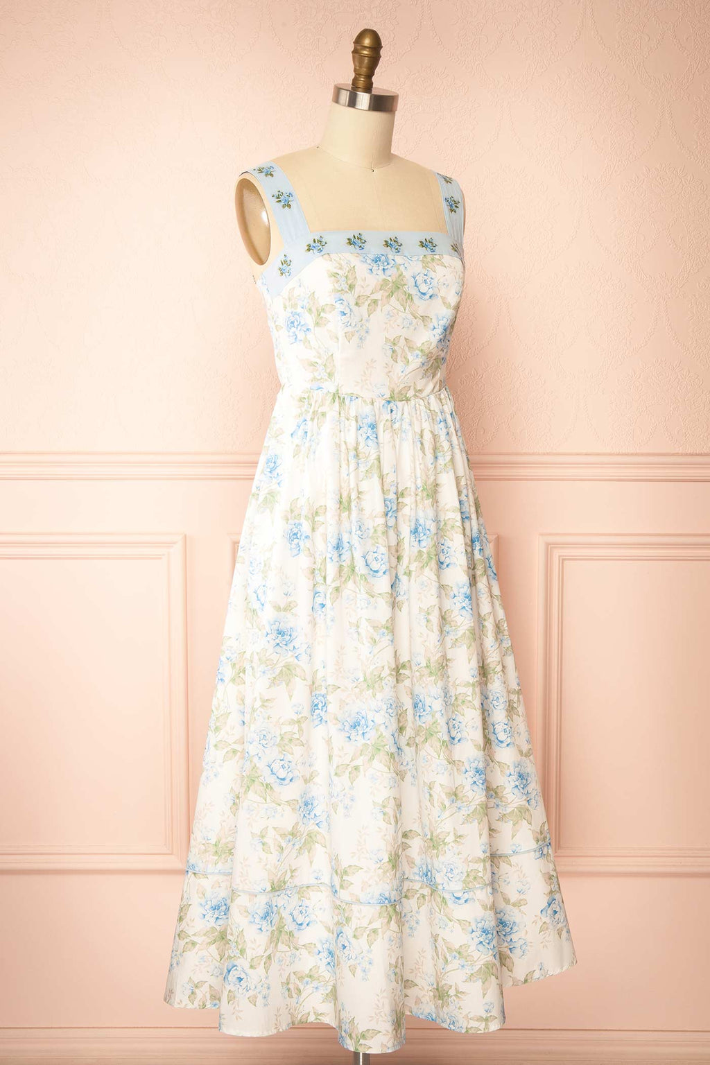 Opaline Blue | Floral Maxi Dress with Pockets