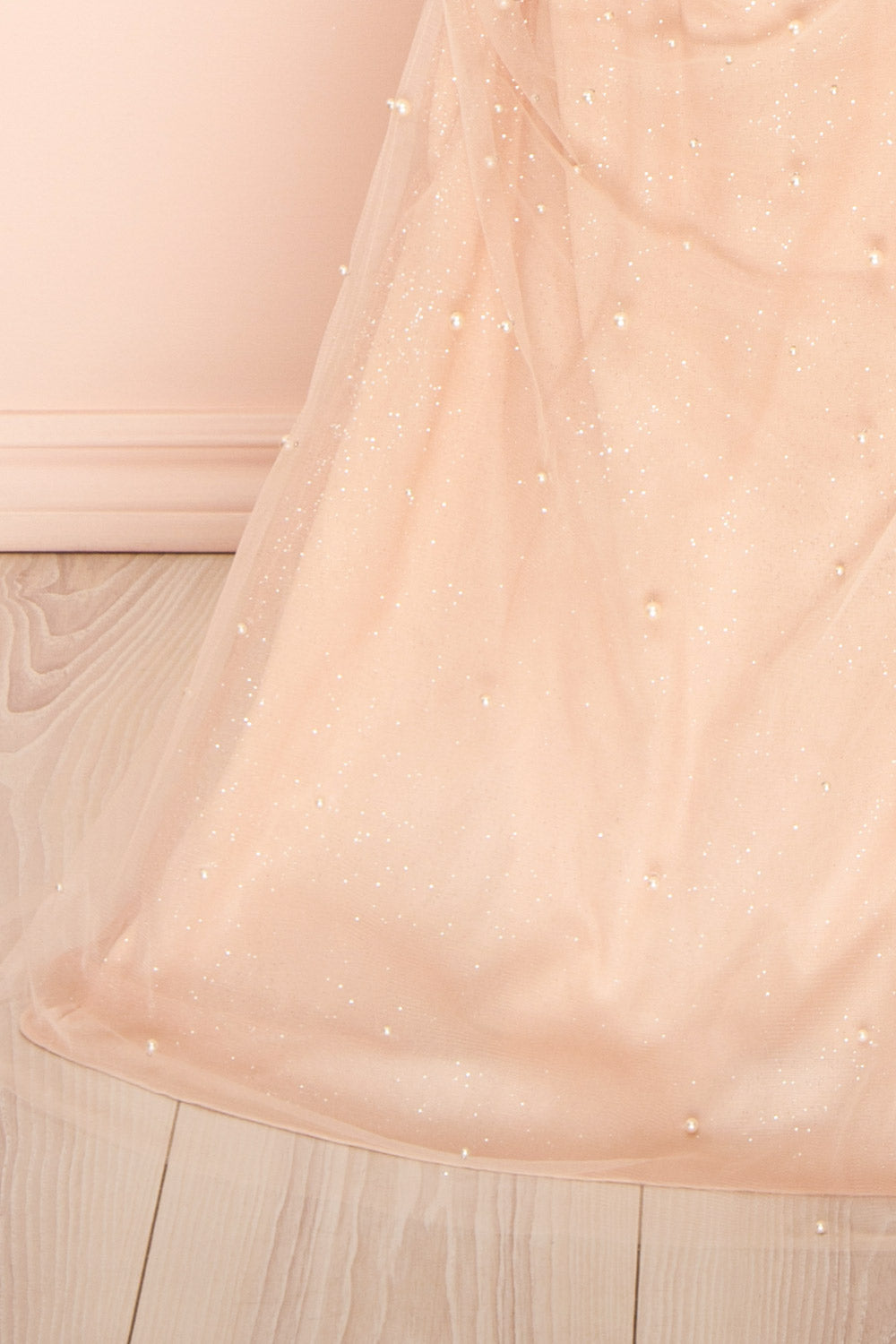 Orphee | Pink Pleated Gown w/ Pearls & Cape