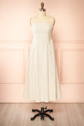Palashi | Ivory Striped Sleeveless Midi Dress with Pockets