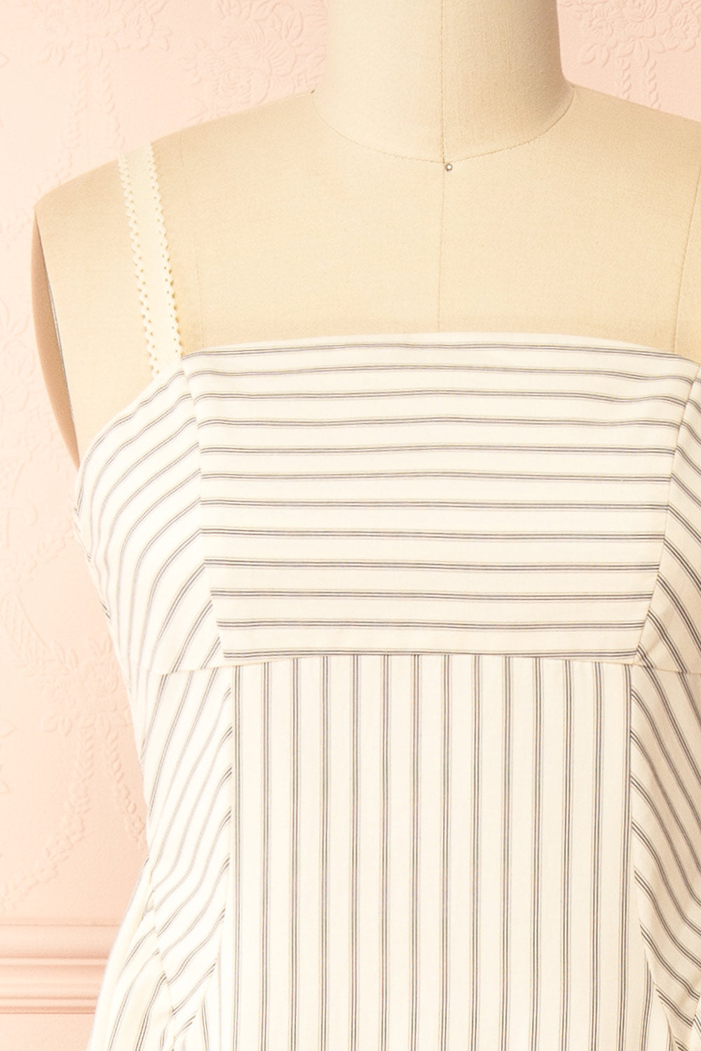 Palashi | Ivory Striped Sleeveless Midi Dress with Pockets