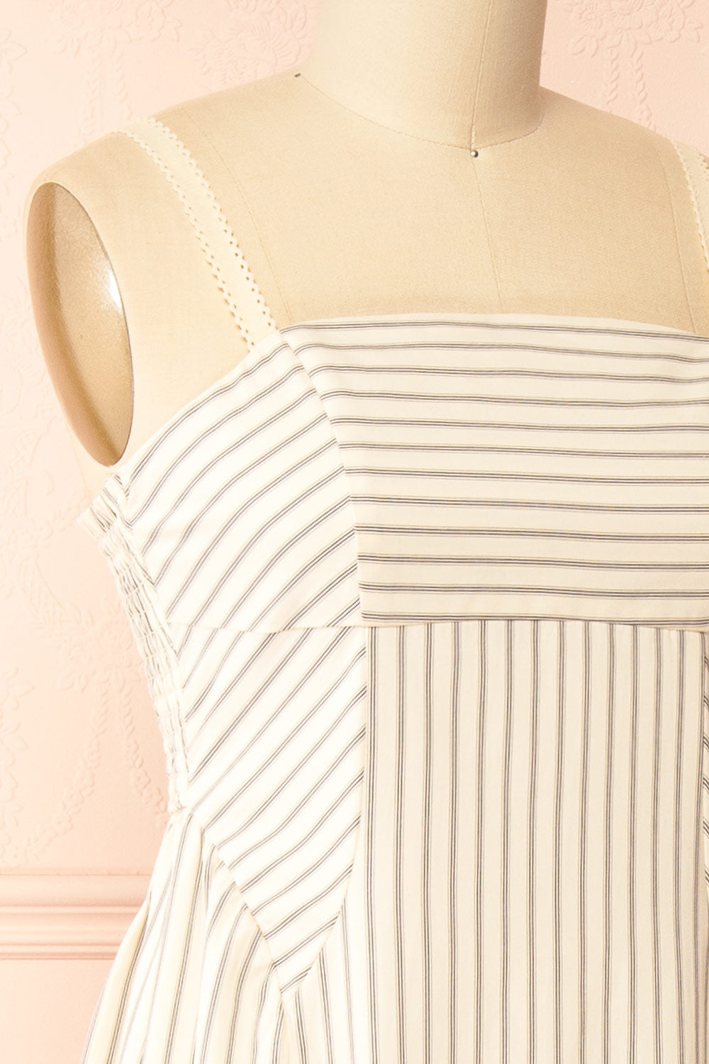 Palashi | Ivory Striped Sleeveless Midi Dress with Pockets