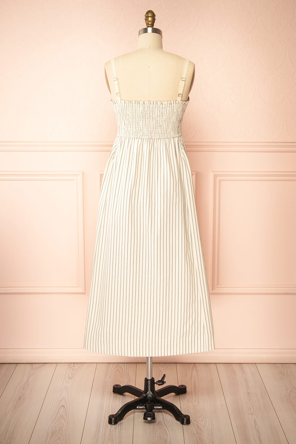 Palashi | Ivory Striped Sleeveless Midi Dress with Pockets