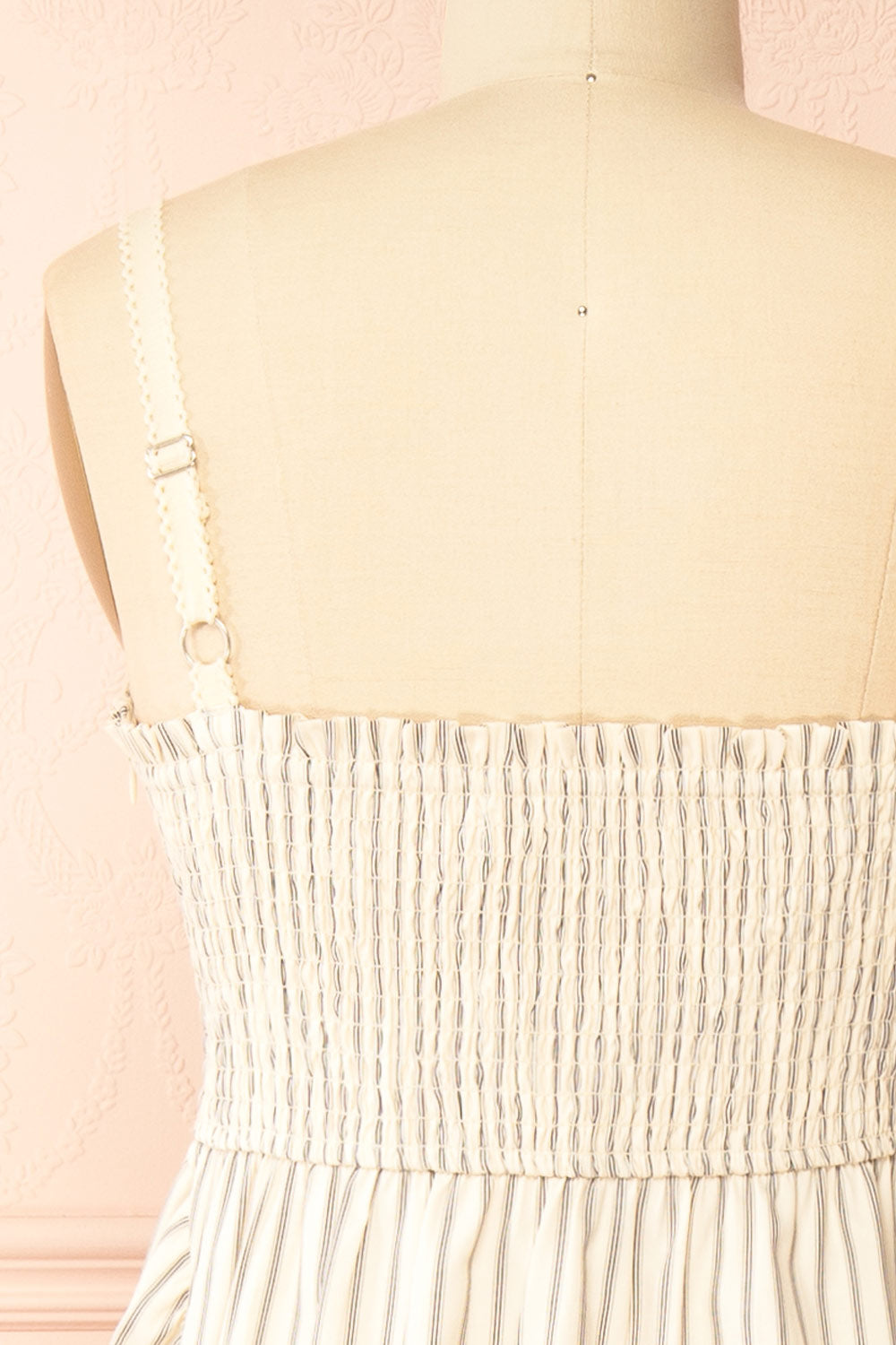 Palashi | Ivory Striped Sleeveless Midi Dress with Pockets
