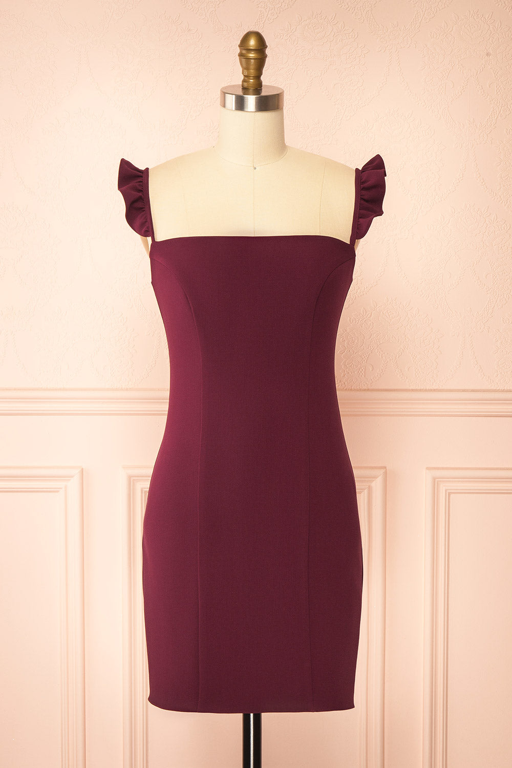 Palora Burgundy | Short Dress with Ruffled Straps by Arti Gogna