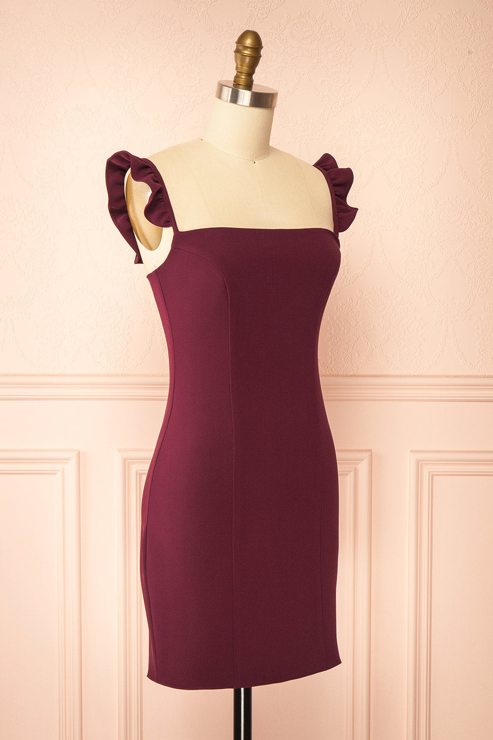 Palora Burgundy | Short Dress with Ruffled Straps by Arti Gogna
