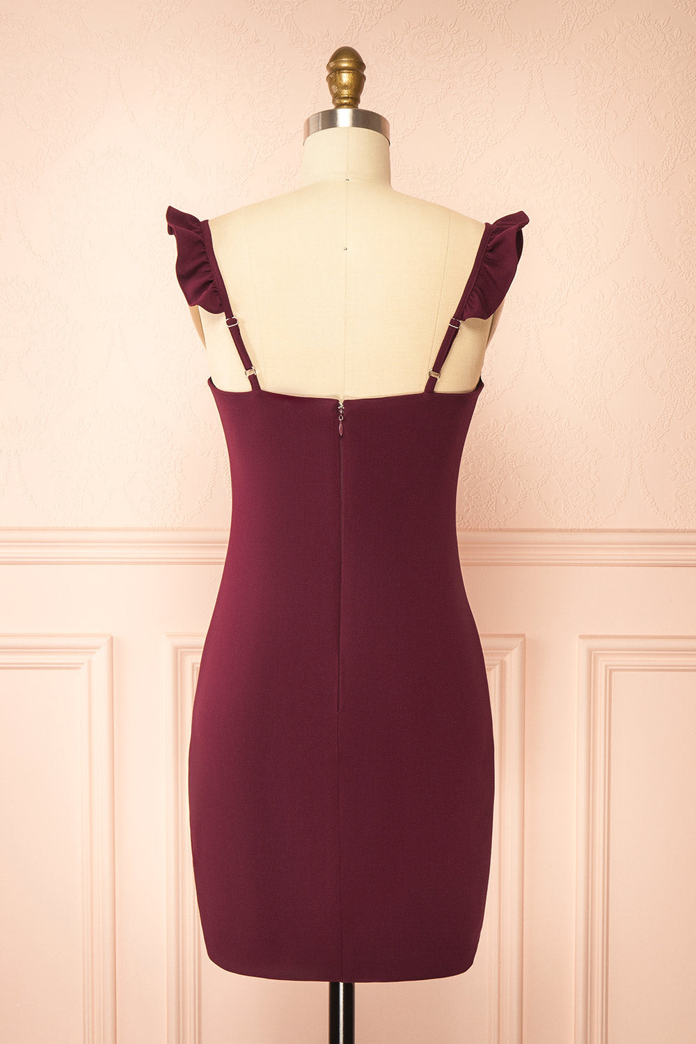 Palora Burgundy | Short Dress with Ruffled Straps by Arti Gogna