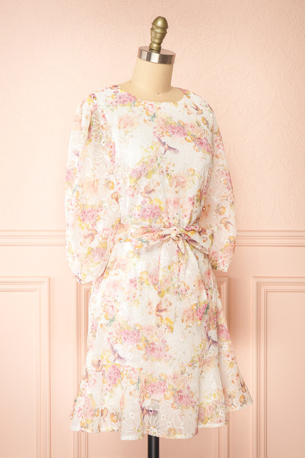 Paratina | Short Openwork Floral Dress