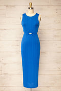 Penticton | Blue Fitted Midi Dress w/ Cut-Outs