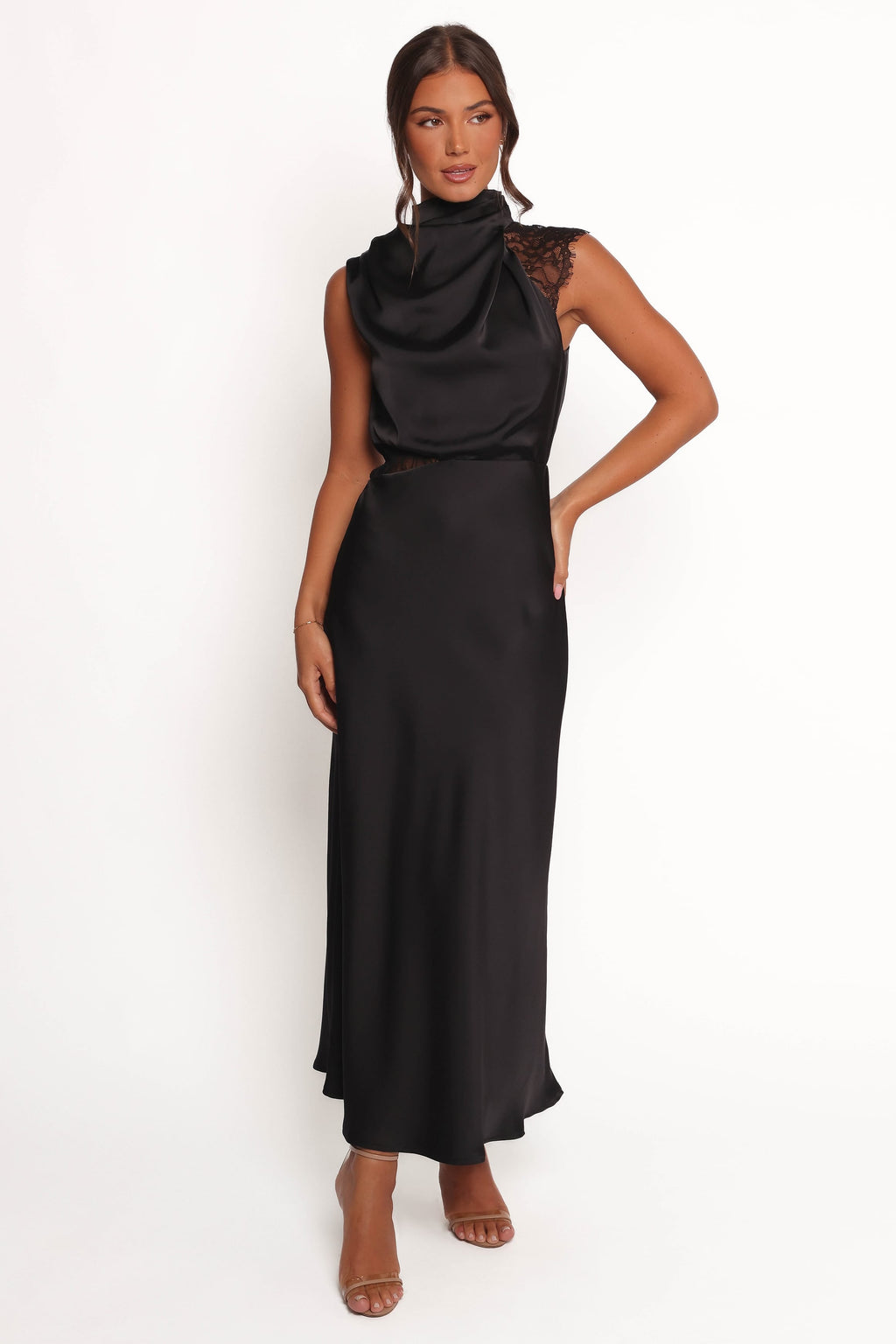 Anabelle Halter Neck Lace Maxi Dress - Black