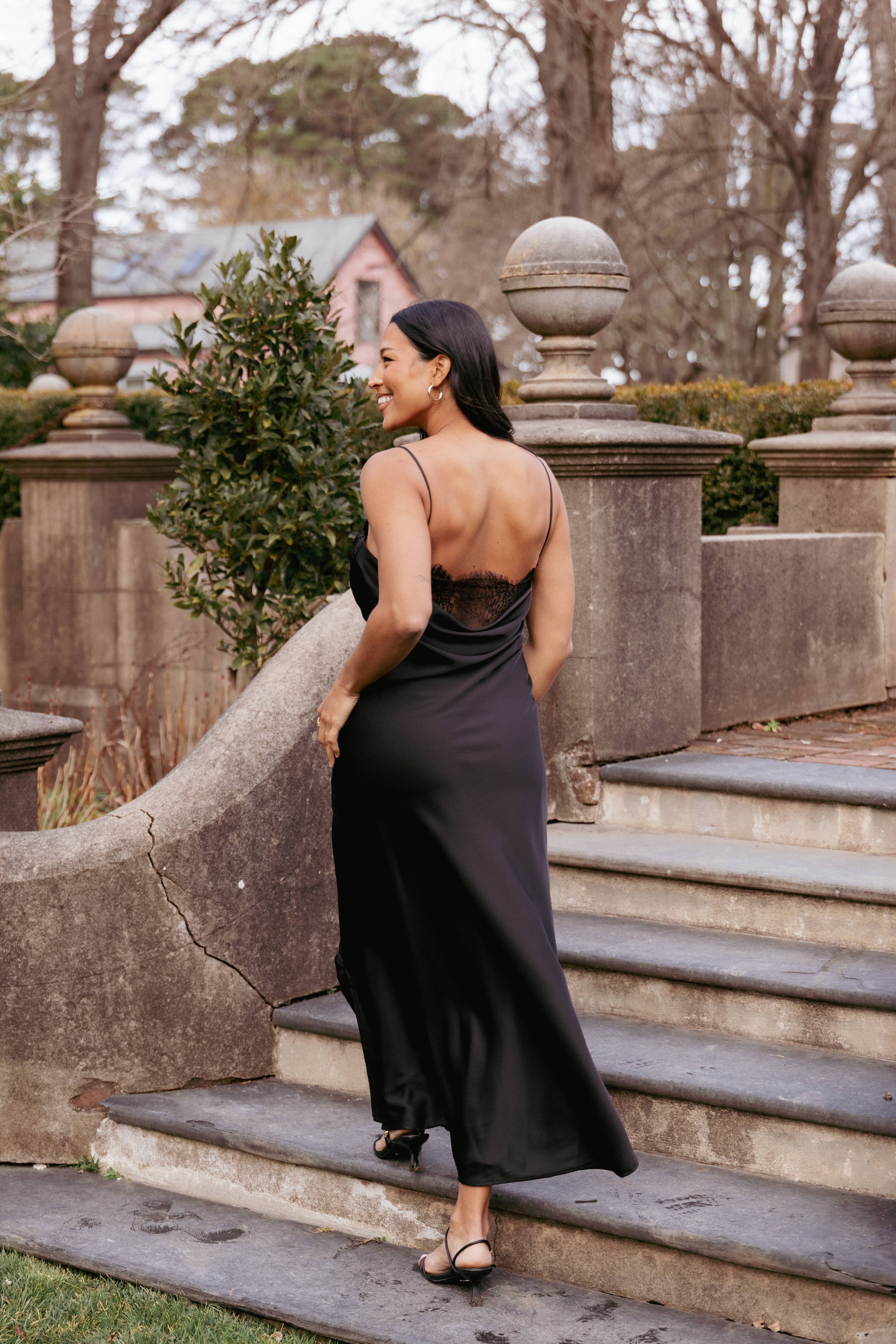 Evana Lace Maxi Dress - Black