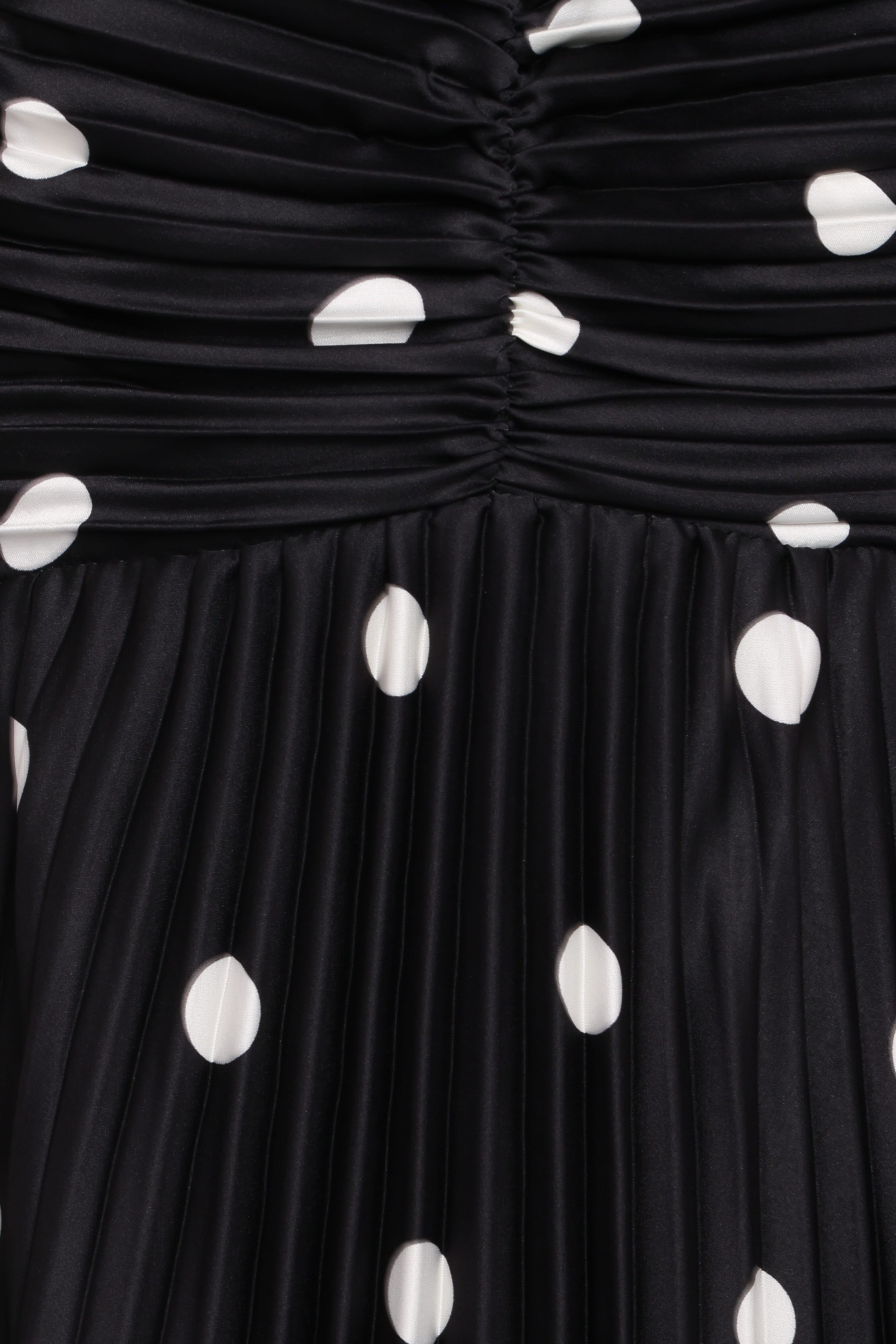 Naira Pleated Maxi Dress - Black Polka Dot
