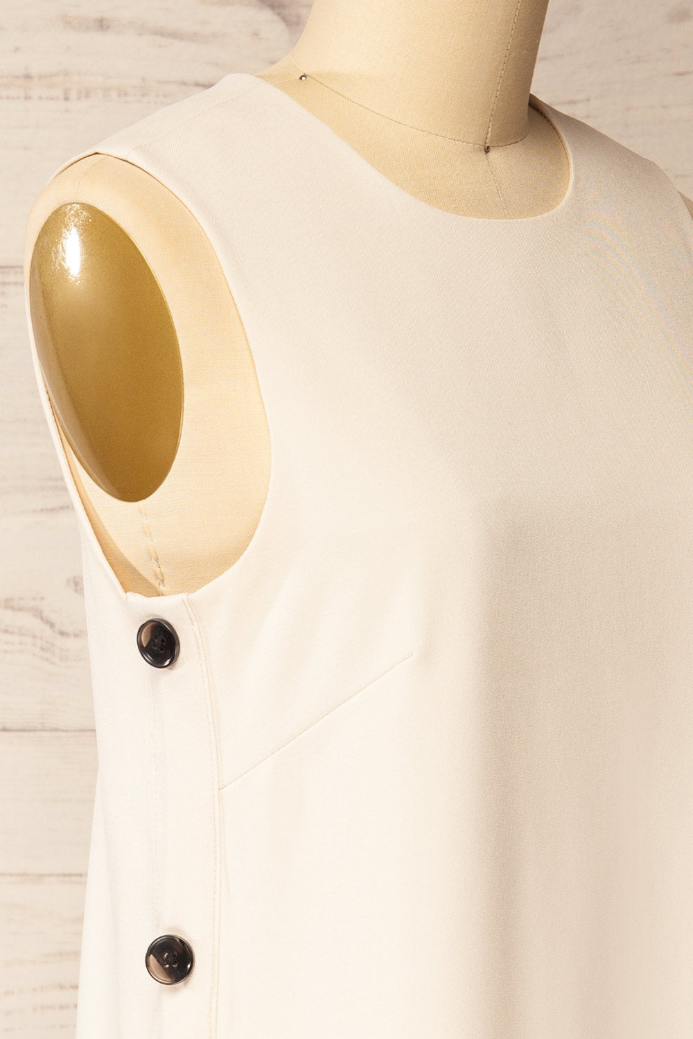 Phedi Beige | Sleeveless Dress with Button Detailing