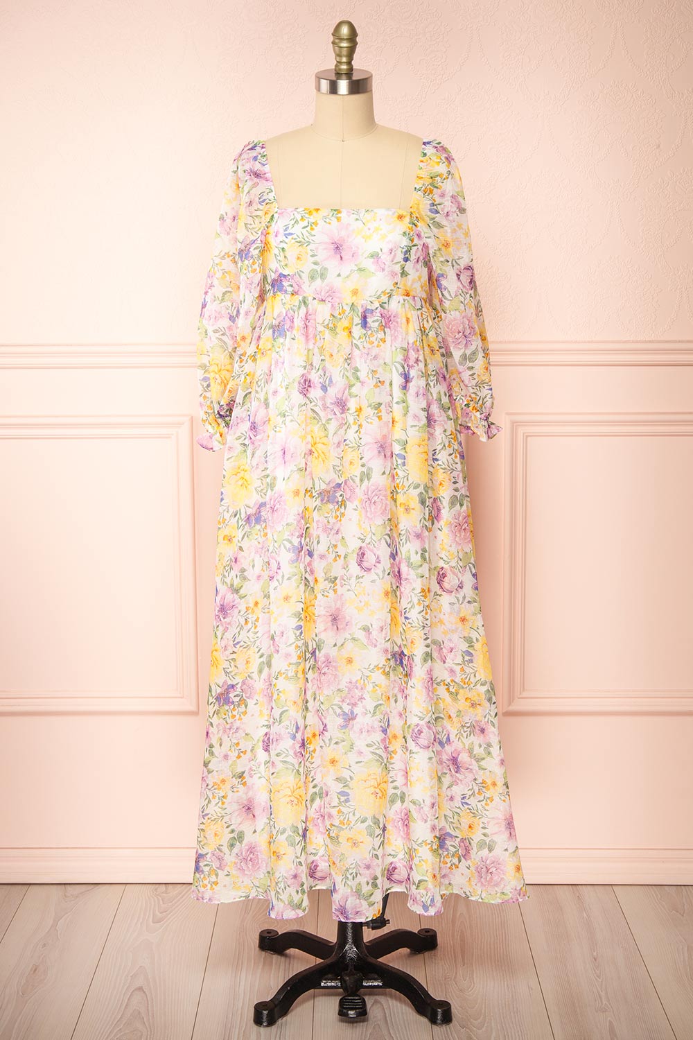 Quinnie | Shimmery Floral Midi Dress with an Empire Waist