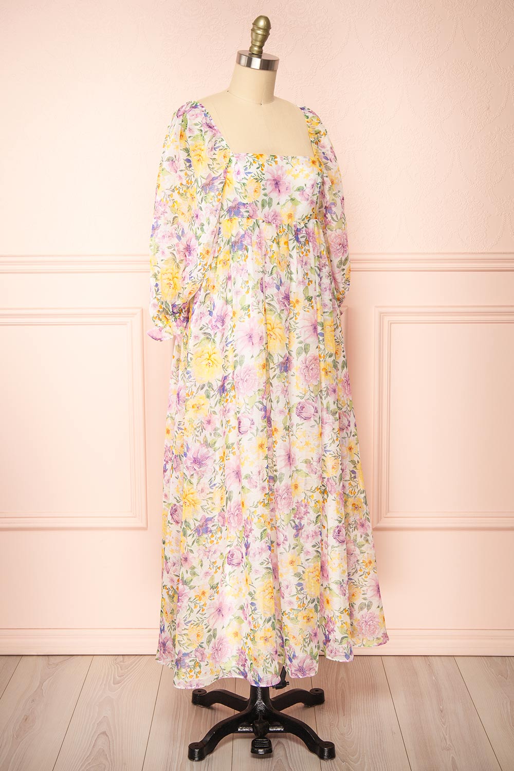 Quinnie | Shimmery Floral Midi Dress with an Empire Waist