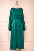 Reneane Green | Long Sleeve Midi A-Line Dress