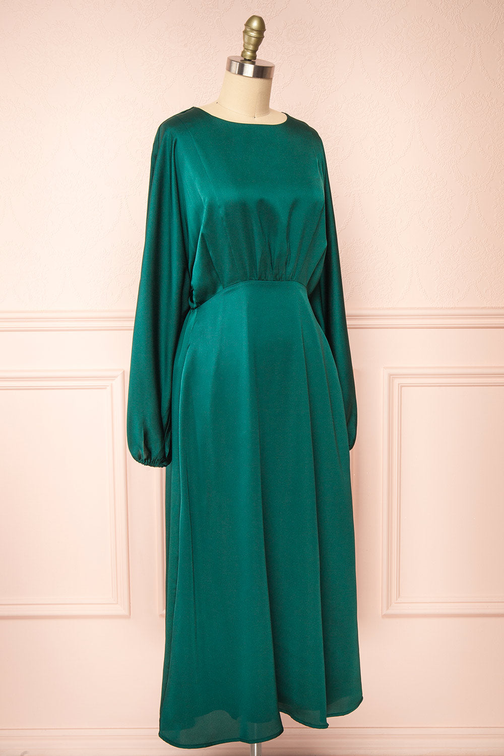 Reneane Green | Long Sleeve Midi A-Line Dress