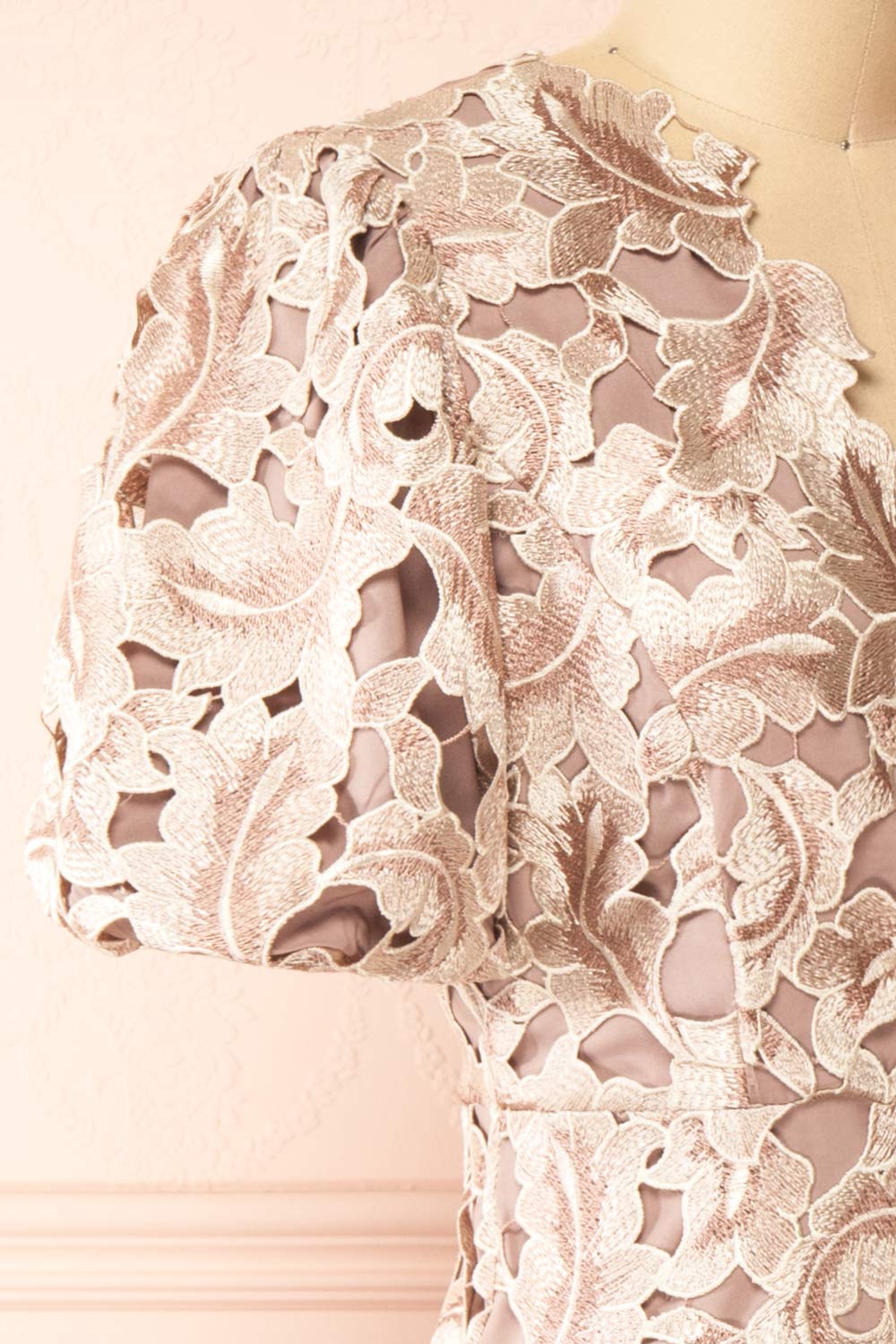 Rolande | Midi Taupe Openwork Lace Dress