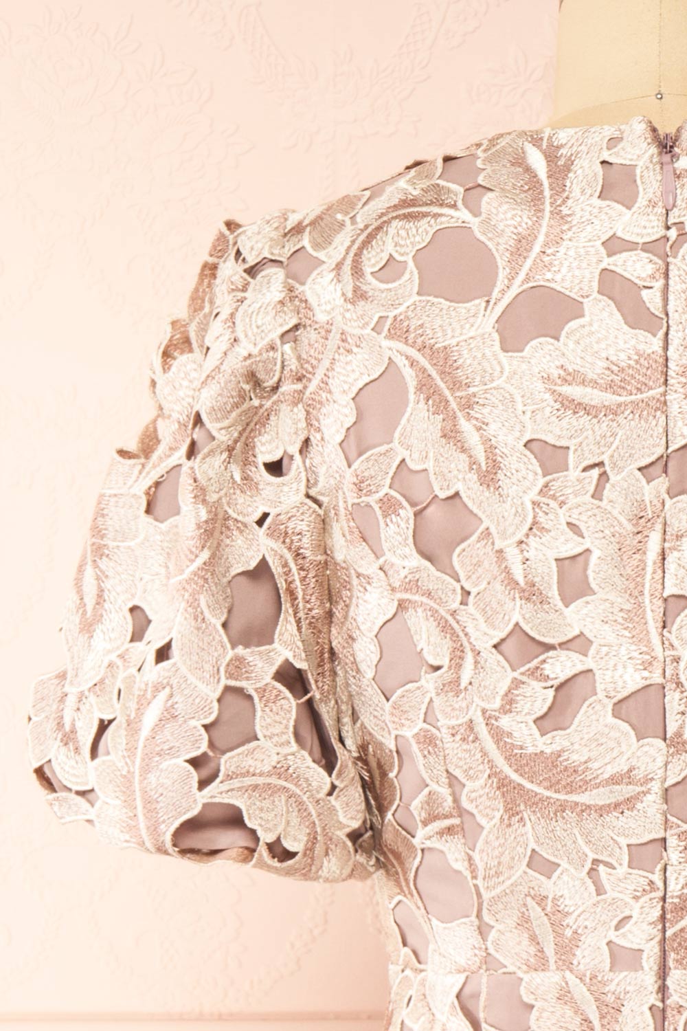 Rolande | Midi Taupe Openwork Lace Dress