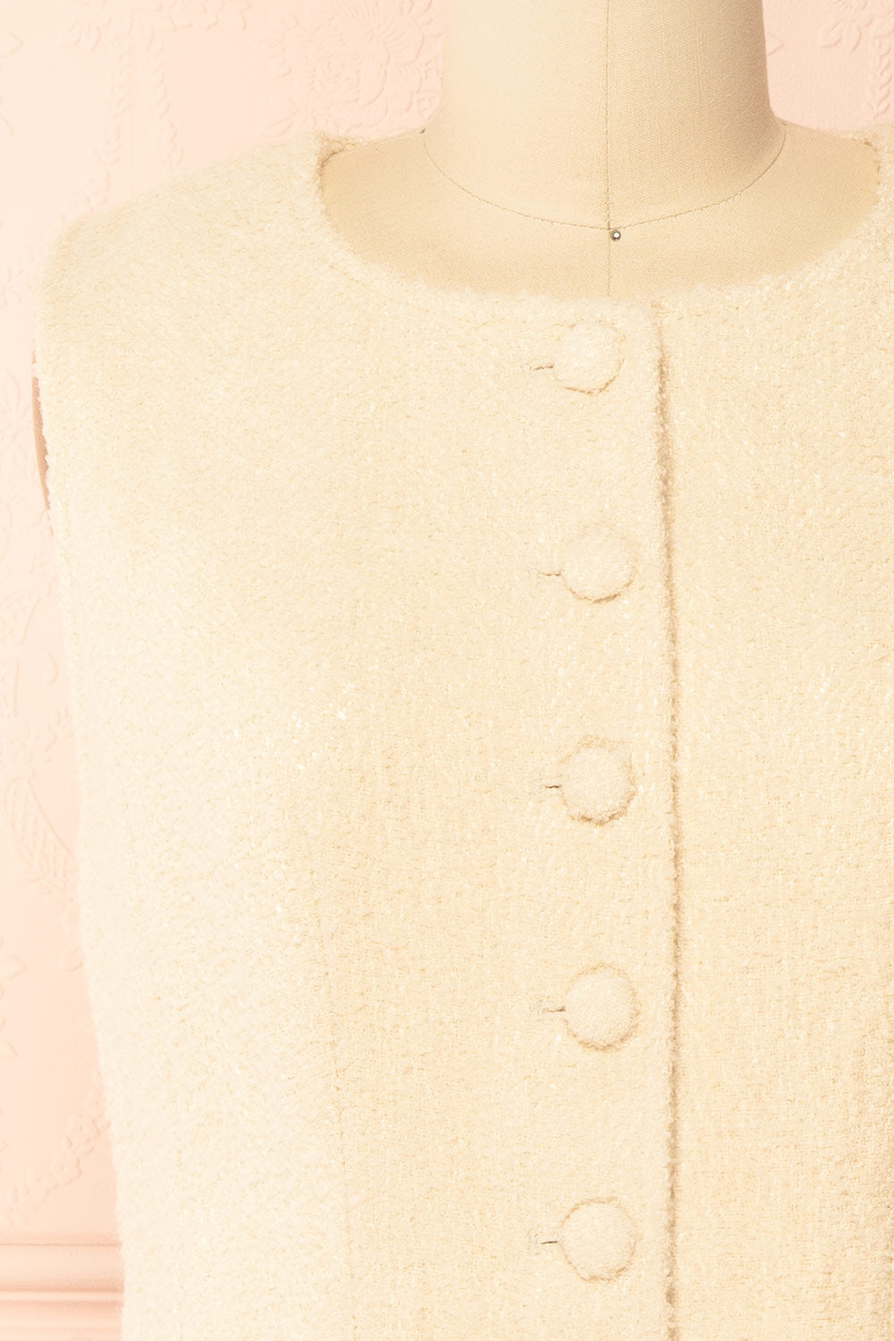 Rosamund | Short Ivory Button-Up Tweed Dress with Pockets