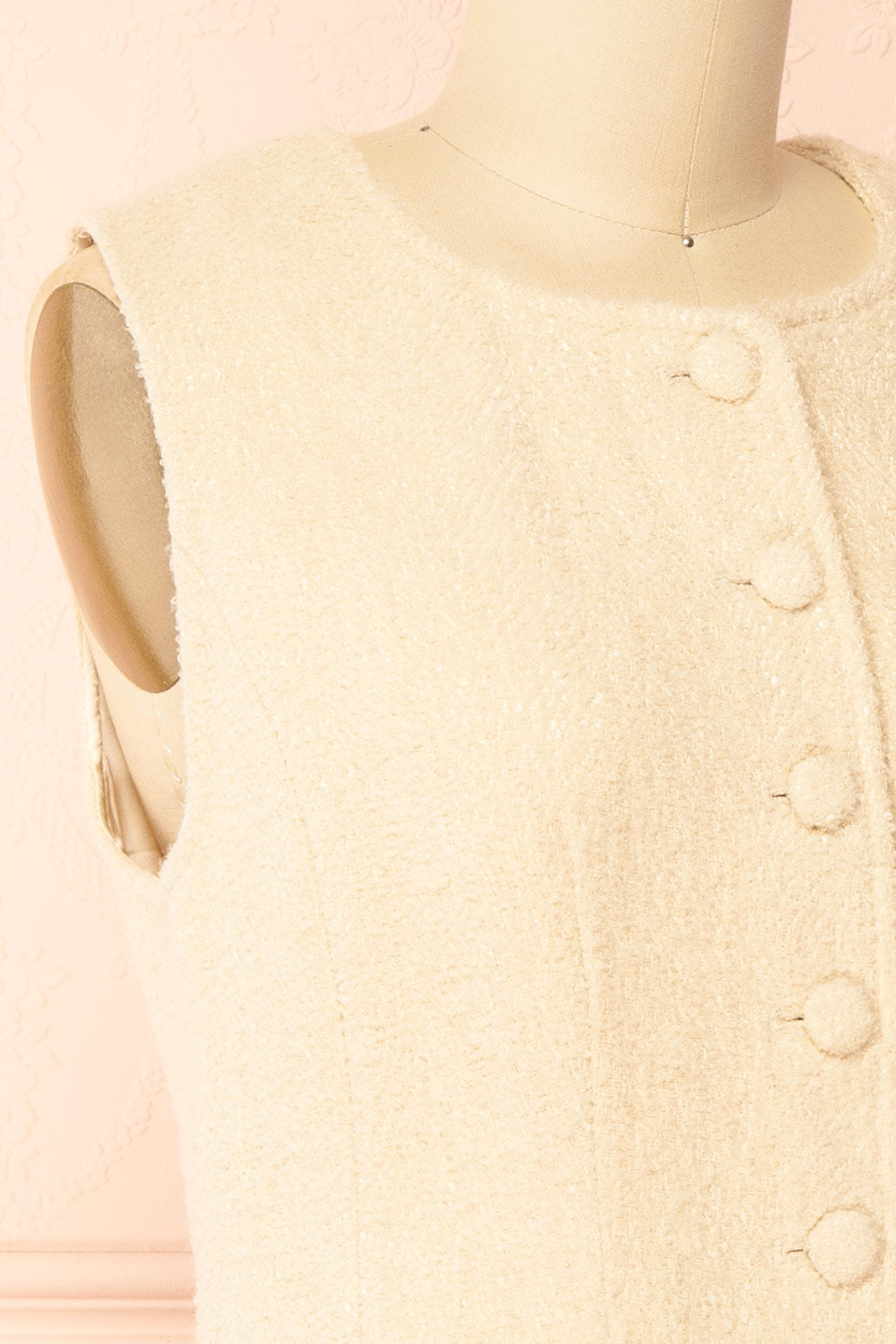 Rosamund | Short Ivory Button-Up Tweed Dress with Pockets