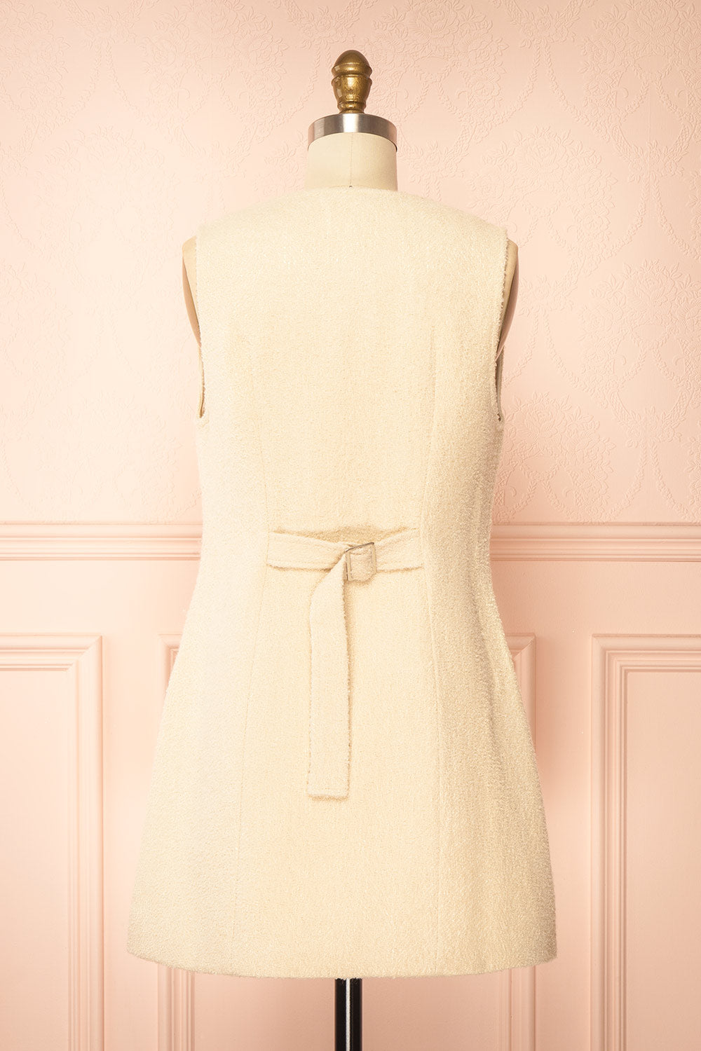 Rosamund | Short Ivory Button-Up Tweed Dress with Pockets