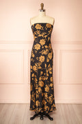 Roseana | Floral Satin Strapless Dress