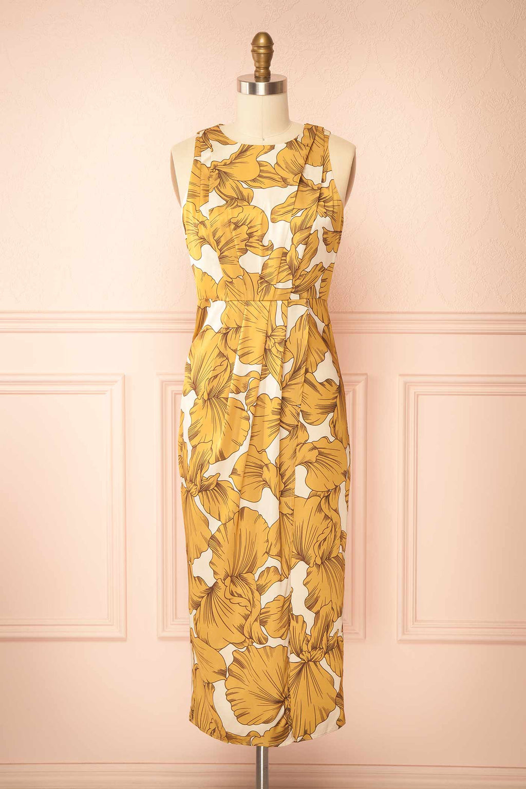 Sabah | Floral Satin Midi Dress with Slit