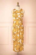 Sabah | Floral Satin Midi Dress with Slit