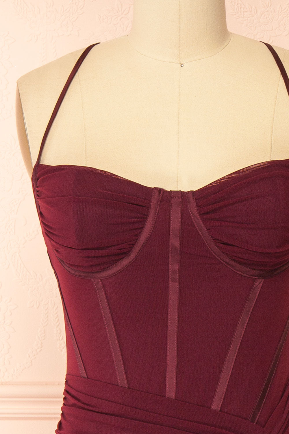 Safietou | Burgundy Corset Style Midi Dress with Slit