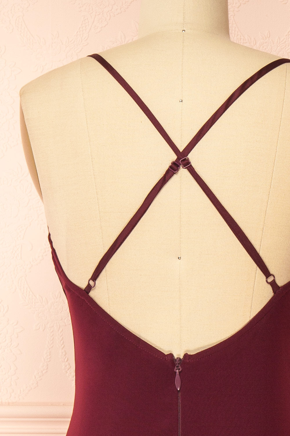 Safietou | Burgundy Corset Style Midi Dress with Slit
