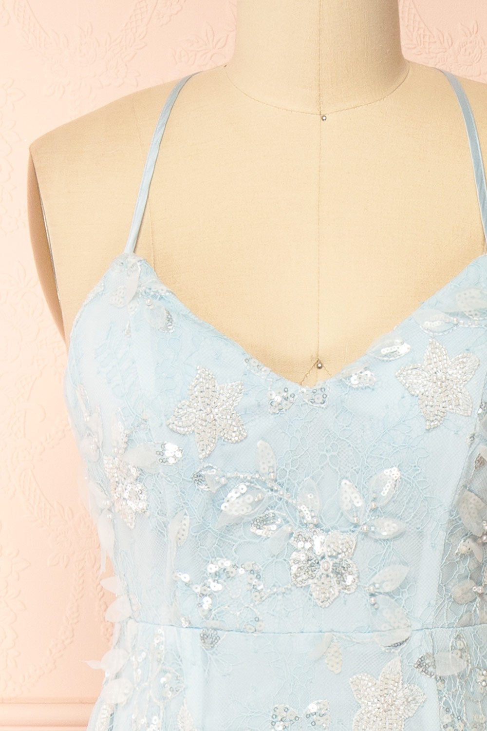 Sahida Blue | Lace Maxi Dress with Floral Appliqués