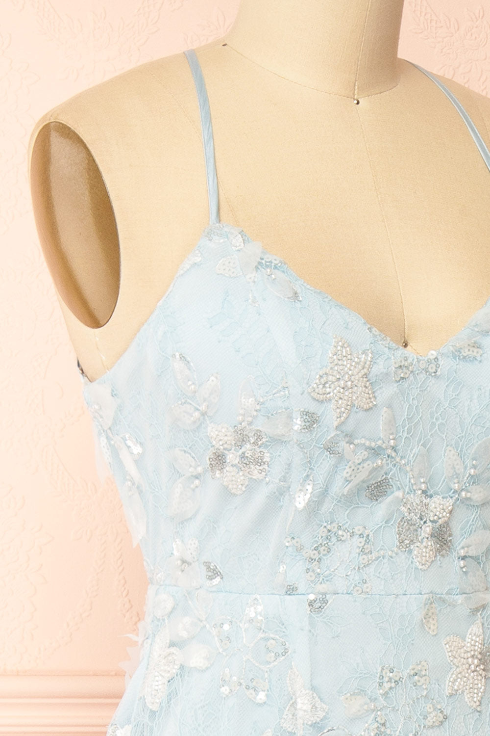 Sahida Blue | Lace Maxi Dress with Floral Appliqués