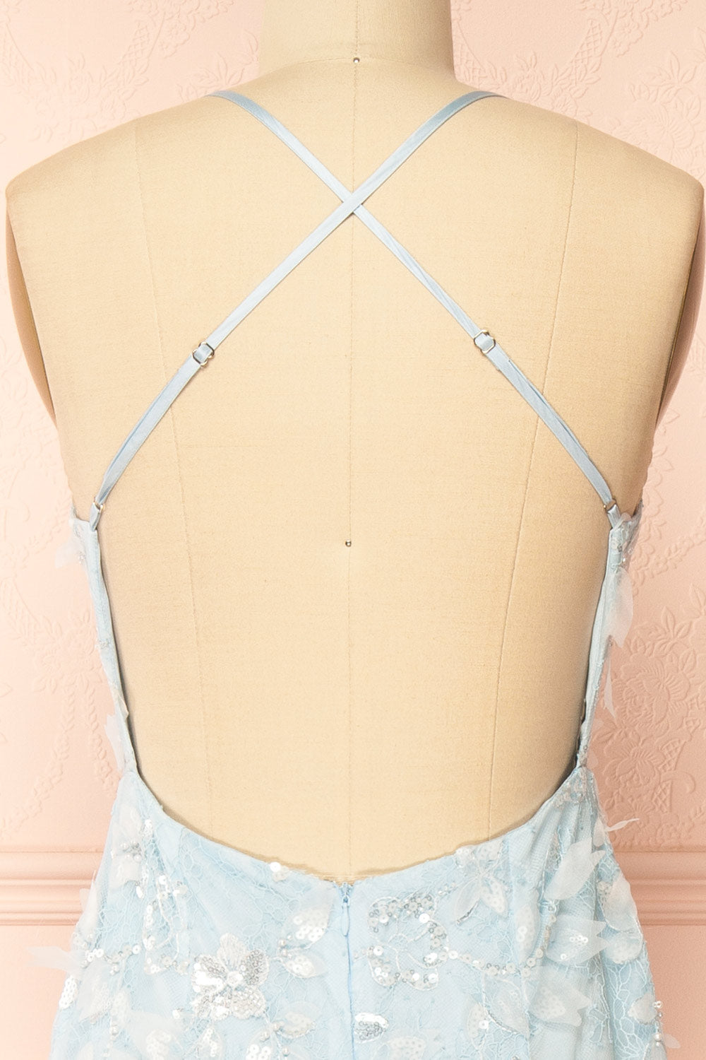 Sahida Blue | Lace Maxi Dress with Floral Appliqués