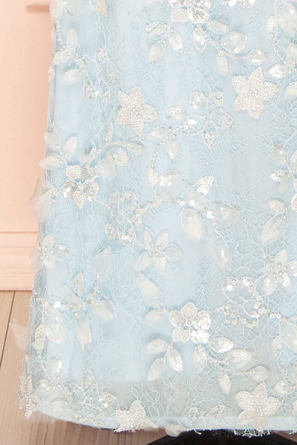Sahida Blue | Lace Maxi Dress with Floral Appliqués